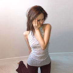 Bxoxo Y2k Fairycore Tank Top Women Polka Dot Deep V Neck Crop Tops Streetwear Korean Style Camis Backless Summer E-girls Tank