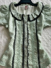 Bxoxo Sweet Sexy Slim Fitting Patchwork Polka Dot Ruffle Elegant Puff Short Sleeve Tops Design Solid Tierred Mini Skirt 2-piece Set