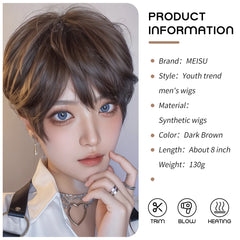 BXOXO 8 Inch Synthetic Mens Wigs Short Straight Bangs Wig Heat Resistant Youth trend For Male Boy Cosplay Anime Daily Party