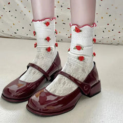 BXOXO Retro Red Mary Jane Shoes Women Thick Heels Ankle Buckle Lolita Shoes Woman Student French Square heel shallow mouth single shoe