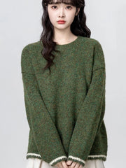 Bxoxo Cute Retro Green Sweaters Women Preppy Style Loose O Neck Long Sleeve Knitted Jumper Japan Vintage Sweet Female Simple Pullovers