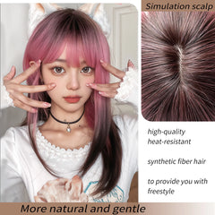 BXOXO Pink Wig 20 Inch Straight Bangs Wig Fiber Synthetic Wig Heat-resistant Non-Glare Natural Soft Cosplay Hairpiece For Women