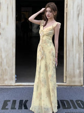 Bxoxo French Women's Elegant Floral Printed Dress V-Neck Slim Fit Flying Sleeve Long Dresses Vacation Holiday Sexy Travel New Vestidos