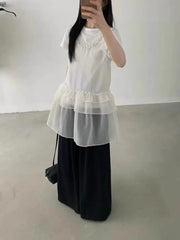 Bxoxo Korean Style Lace Tank Tops Women Y2k Fairycore White Ruffle Sleeveless Dress See-through Aesthetic Kpop Mesh Dress