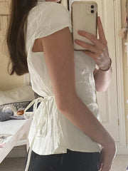 BXOXO Harajuku Y2K White Blouses Basics Turn-down Neck Chic Back Lace-Up Aesthetic Shirts Women Fashion Casual Cute Clothes