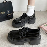 BXOXO Chunky Platform Oxfords Shoes for Women spring Non Slip Lace Up Flats Woman Thick Bottom Patent Leather Gothic Shoes