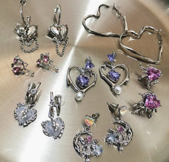 BXOXO Harajuku Vintage Goth Pink Moon Heart Hollow Metal Stud Earrings For Women Egirl Bff Trendy Party Aesthetic Y2K Jewelry