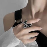 Bxoxo Black Color Butterfly Ring For Women Rock Vintage Liquid Silver Color Metal Irregular Open Ring Women Party Jewelry Gift