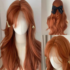 BXOXO Orange Wig for Women Lace Front Big Wave Curly Long Hair for Cosplay Daily Use 24inch Pumpkin Color Halloween Wigs