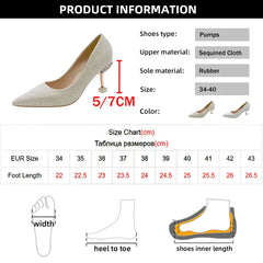 BXOXO Bling Gold Silver Pointed Toe Pumps Women Rhinesthone Thin Heels Party Wedding Shoes Woman Shallow High-Heeled Shoes