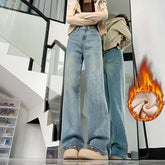 BXOXO Autumn Winter Classic Y2K Fleece Jeans Women Fashion Elegant Lady Casual Versatile Loose Plus FleeceDenim Wide Leg Pants