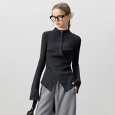 Bxoxo Half Turtleneck Irregular Knit Sweater Y2K Streetwear Cross Button Pullover Autumn Solid Long Sleeve All-Match Slim Base Jumper