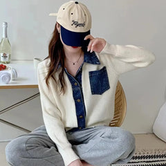 Bxoxo Small Spring Autumn Outerwears Female Jeans Coat Short Black Patchwork Crop Women's Denim Jackets Knitted 2024 New Collection In