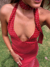 BXOXO Halter Polka Dot Maxi Dress For Women Elegant Deep V Neck Backless Lace-up Bodycon Club Party Long Dress Vestido