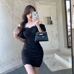 Bxoxo Y2K Ladies Sexy Slim Dress Summer Mini Bodycon Dress Short Style Solid Color Elegant One Piece Korean Style Women's Dress