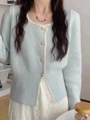 Bxoxo Sweet Chic Soft Cardigan Women Long Sleeve Fashion O Neck Knitted Jacket Fall Korean Casual Female Elegant Buttons Tops Cute New