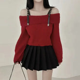 Bxoxo Strapless Sweaters Jumper Y2k Clothes Sexy Off Shoulder Vintage Red Pullover Tops Knitwear Autumn Loose Sueter Mujer 2025