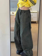 Bxoxo Vintage Washed Women Cargo Jeans Harajuku Wide Leg American 2000s Style Denim Pants Baggy Trousers Casual Streetwear