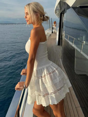 BXOXO Off-shoulder Strapless A-line Sexy Mini Dress For Women Fashion Lace Sleeveless Backless High Waist Club Party Dress