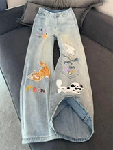 Bxoxo Y2K American Cartoon Print Women Jeans High Waist Streetwear Loose Wide Leg Pants Harajuku Kawaii Embroidered Denim Trousers