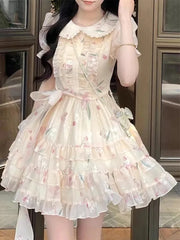 Bxoxo Floral Sweet Mini Dress Women Vintage Cute Ruffles Puffy Sleeve Dress Casual Summer Slim High Quality Elegant Vestidos New