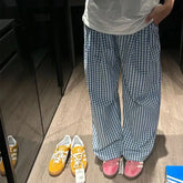 Bxoxo Vintage Y2k Plaid Women's Casual Pants Harajuku Oversized Korean Fashion Trousers Baggy Summer Wide Leg Slacks Thin