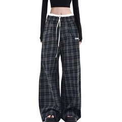 Bxoxo Y2k Vintage Plaid Women's Sweatpants Patchwork Harajuku American Retro Pants Baggy Wide Leg Hip Hop Trousers Autumn