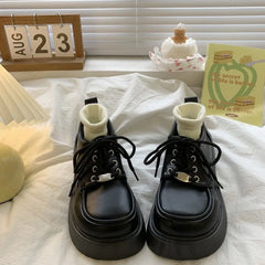 BXOXO Chunky Pumps Platform Oxfords Shoes for Women Spring Lace Up Flats Woman Thick Bottom Patent Leather Gothic Loafers Shoes