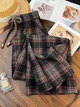 Bxoxo Retro Streetwear Plaid Pants Women Lace Up Loose Hip Hop Straight Trousers High Waist Casual Vintage Harajuku Bf Wide Leg Pant