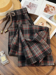 Bxoxo Retro Streetwear Plaid Pants Women Lace Up Loose Hip Hop Straight Trousers High Waist Casual Vintage Harajuku Bf Wide Leg Pant