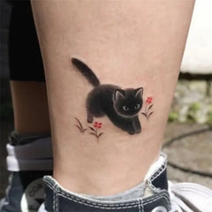 BXOXO Black Cat Flower Temporary Tattoos for Women Man Arm Cartoon Kitten Waterproof Tattoo Stickers Art Lasting Cute Fake Tattoo