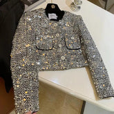 Bxoxo Elegant Sequins Tweed Women Jackets Spring New Long Sleeve Casual Female Coat Y2K Korean Chic All Match Dance Party Lady Outwear