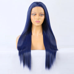 BXOXO Blue Wig Straight Synthetic Lace Front Wig Glueless Wigs Ready to Wear Long Blue Hair Wig Synthetic Hair Lace Wigs for Women
