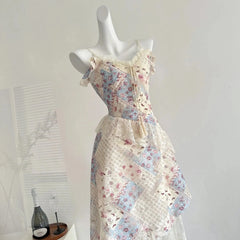 Bxoxo Floral Print Mini Skirt Gentle Summer New Arrival for Women Short Silhouette Knee-Length Princess Sleeve Polo Dress