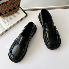 BXOXO Gothic Lolita Heart Buckle Women's Loafers Mary Jane Shoes Women Cute Kawaii Chunky Platform Flats Fashion Designer Leather Shoe