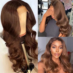 BXOXO Chocolate Brown 13x4 Lace Front Wig Brazilian Pre Plucked 13x6 HD Lace Frontal Wigs Dark Brown Body Wave Human Hair Closure Wigs