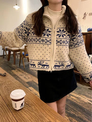 Bxoxo Vintage Korean Style Women Sweaters Zipper Knitted Cardigan Casual Retro Jumpers Harajuku Fashion Long Sleeve Knitwear