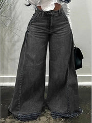 Bxoxo Blue Washed Women Flared Jeans Harajuku Y2k Oversized Wide Leg Spliced Tassel Denim Pants Baggy American Retro Trousers