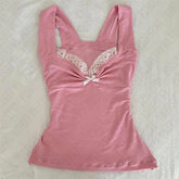 BXOXO Y2K Harajuku Aesthetic Women's Lace Camisole Top Sexy Slim Chic Bow Decorate Casual Crop Top Gothic Emo Girls Vintage Streetwear