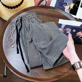 Bxoxo Korean Chic Plaid Casual Pants Women Summer High Waist Retro All Match Wide Leg Pants Y2K Loose Drawstring Straight Trousers