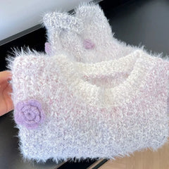 Bxoxo Fashion Gradient Faux Mink Fleece Knit Sweater Women Autumn 3D Flower Decoration Casual Pullover Korean Loose All Match Jumper