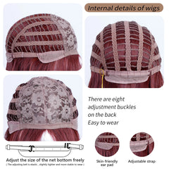 BXOXO Synthetic 26 Inch Wine Red Curly Wig With Separated Bangs Heat-Resistant Deep Wave Hair Sweet Natural Party Or Selfie