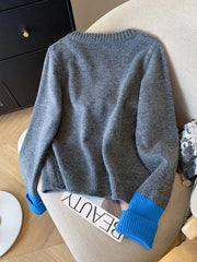 Bxoxo Vintage Love Print Cardigan Women Lazy Wind Patchwork Long Sleeve Knitted Sweaters Casual O Neck Fall Retro Korean Female Tops