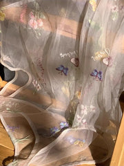 Bxoxo Mesh Floral Embroidery Tank Dresses Fairycore Y2k Sweet Sleeveless Dress See Through Cover Up Shoujo Girl Aesthetic