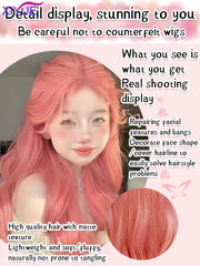 BXOXO orange pink wig Long Wavy Synthetic Wigs Middle Part Natural Wave Wig Heat Resistant Cosplay Party Daily Hair Wig for