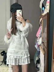 BXOXO Fashion Punk Slash Neck Print T-shirts Spring Autumn New Mid-length Tops Women Y2k Grunge Long Sleeve Street Tee Shirt