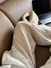 Bxoxo High Waisted Linen Wide Leg Pants for Summer Loose Comfort Breathable Floor Length Pants Leisure Simple Cotton and Linen Pants