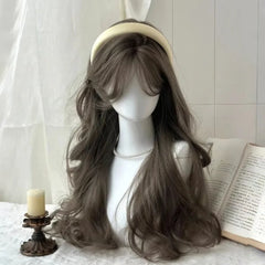 BXOXO Synthetic Wigs Fluffy Natural Long Curly Hair Headband Style Wig Daily Versatile Menthol Brown Wig
