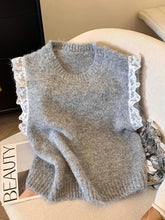 Bxoxo Lace Patchwork Sweet Sweater Vest Women Vintage O Neck Casual Knitted Tops Korean Preppy Style Lady Lazy Wing Cute Vest New