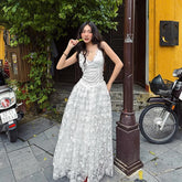 Bxoxo Sexy Deep V-Neck Backless Lace High Waist Mesh Fashion Spaghetti Strap Dress Summer Evening Party New Women Vestidos